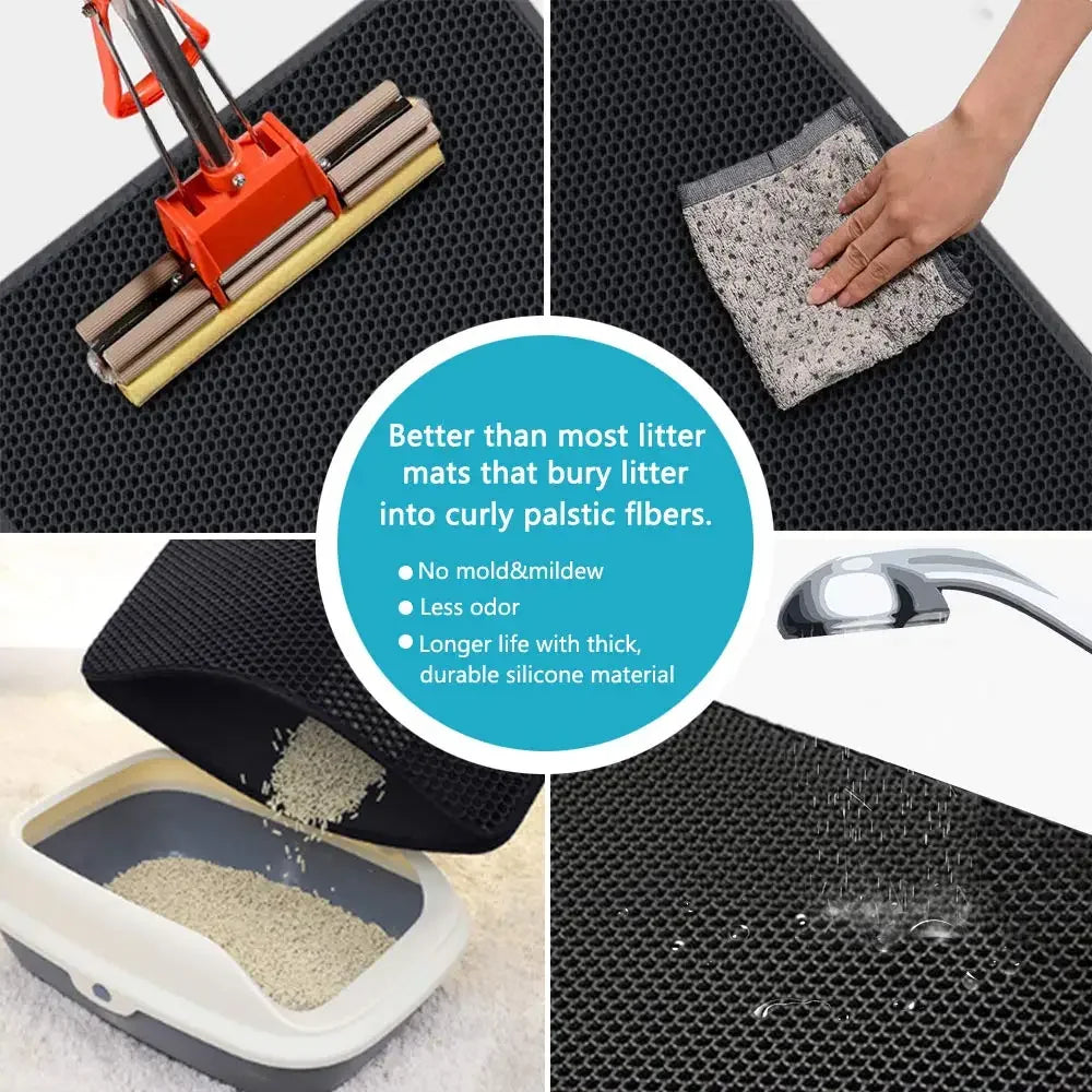 Non-Slip Waterproof Cat Litter Mat – Double Layer & Washable