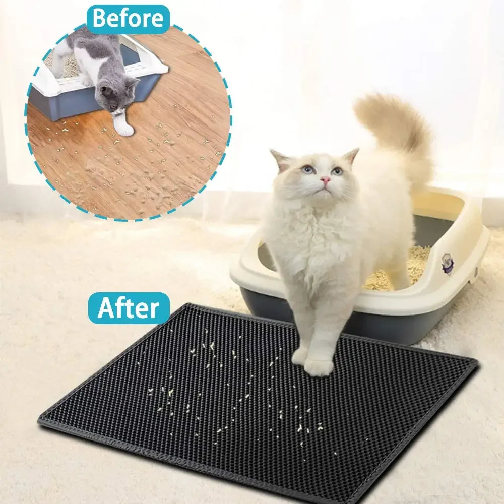 Non-Slip Waterproof Cat Litter Mat – Double Layer & Washable