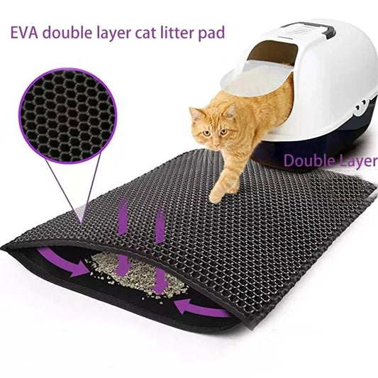 Non-Slip Waterproof Cat Litter Mat – Double Layer & Washable